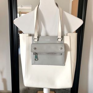 PERLINA Winter White & Gray Leather Tote Bag